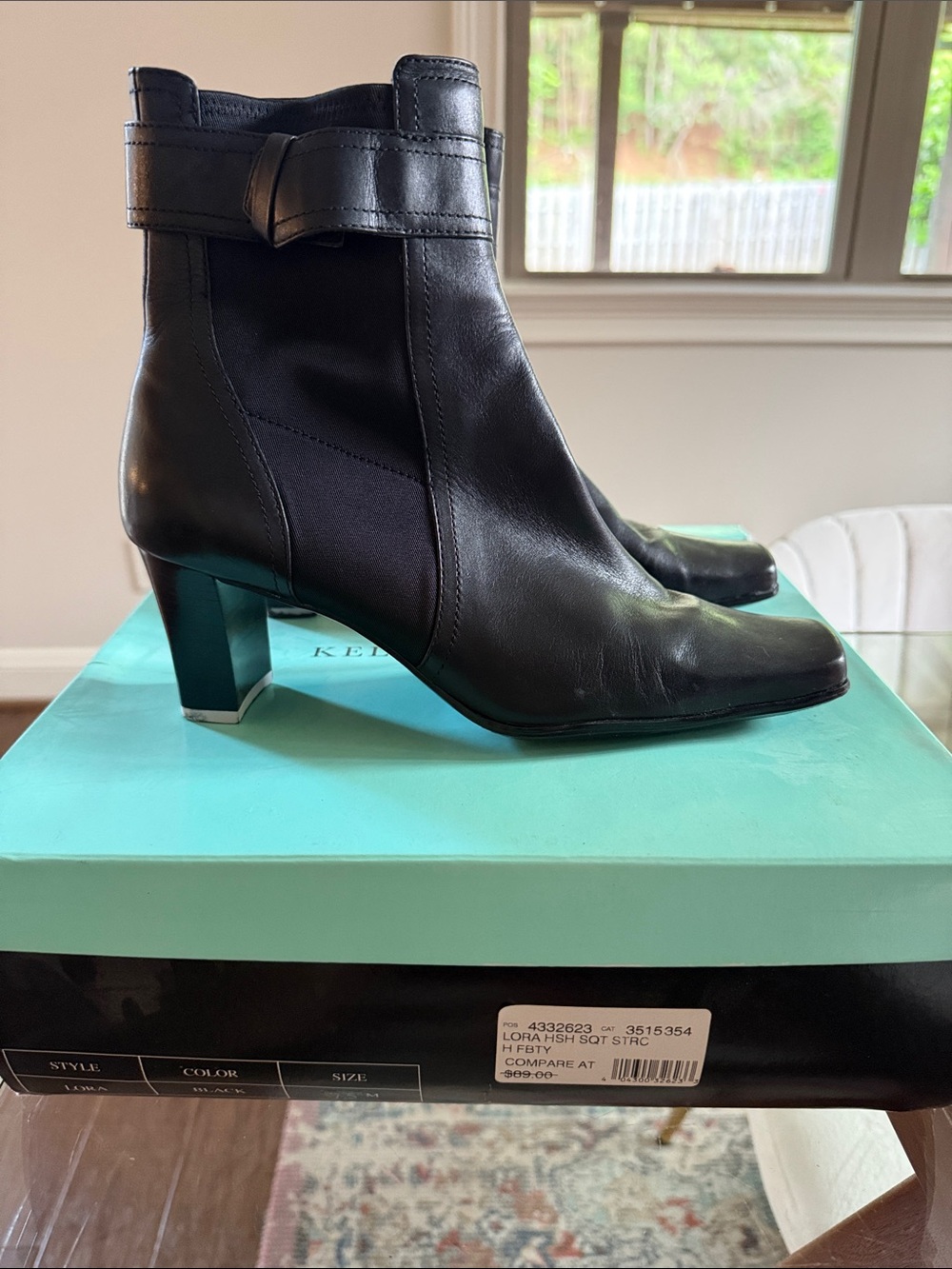 Kelly & Katie Black Leather Ankle Booties with Strap Detail